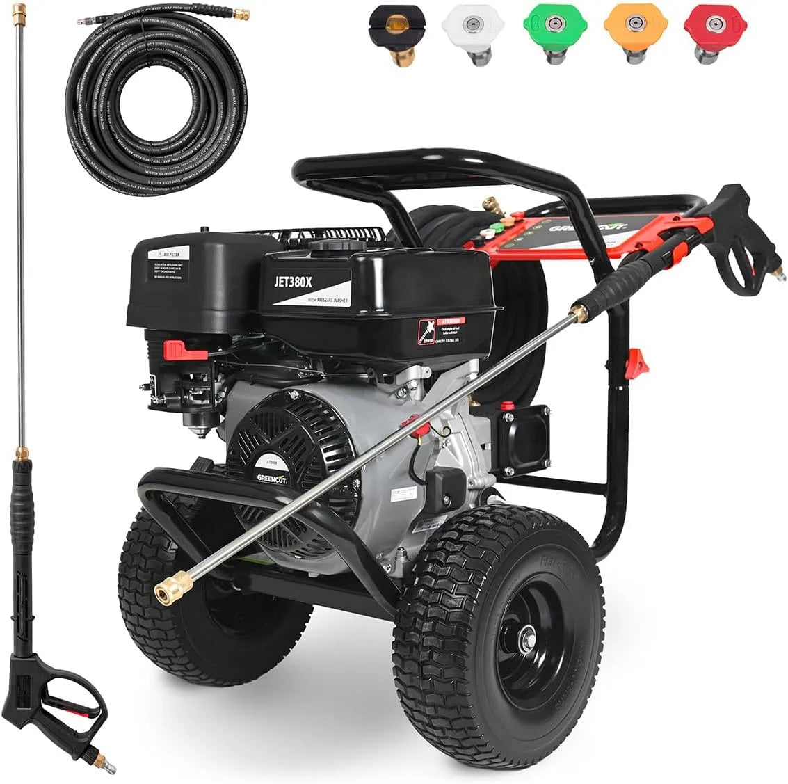 Nettoyeur haute pression JET380X GREENCUT, à essence 15 cv avec pression maximale de 290 bars, avec 5 options de pression, véhicules, machines.