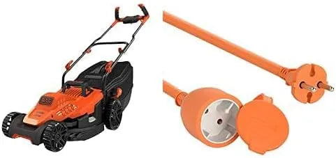 Black+Decker tondeuse 20857038F, Filaire 1600W, à Gazon Electrique 38 cm, avec clapet 16 A 25 m Orange