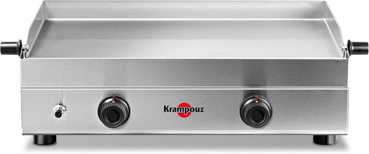 Plaque de cuisson PFSV2MA-KR, 2 Zones de Cuisson, de Cuisson en Inox 64 x 33 cm, 3400 Watts, KRAMPOUZ Plancha Gaz SAVEUR, Nettoyage Facile, Réf