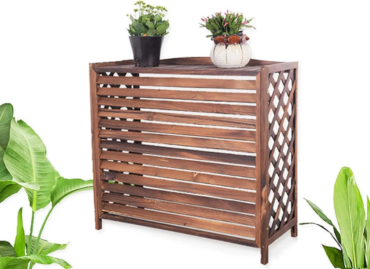 Climatiseur Cache, Dimensions: 80 נ32 נ70 cm, extérieur en Bois avec Support à Fleurs, Coque de étanche en Bois Massif, étagère décorative