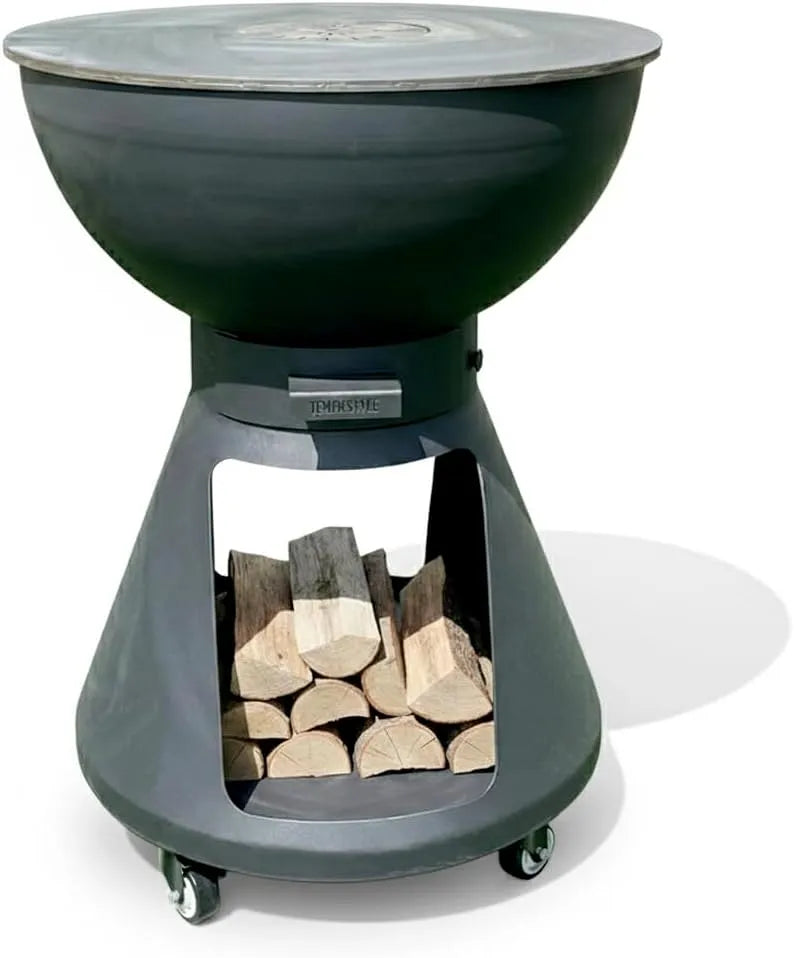 Barbecue sp.1, avec grille de cuisson en acier inoxydable 316 cm, largeur 1 cm, à bois et charbon Yucatán, portable monté sur roues, anthracite