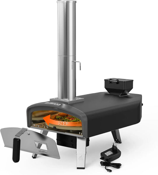 Four Mimiuo, Portable à Pizza Bois pour Jardin Camping, Fours à Pizza Extérieurs avec 33cm Pierre à Pizza, finition noire