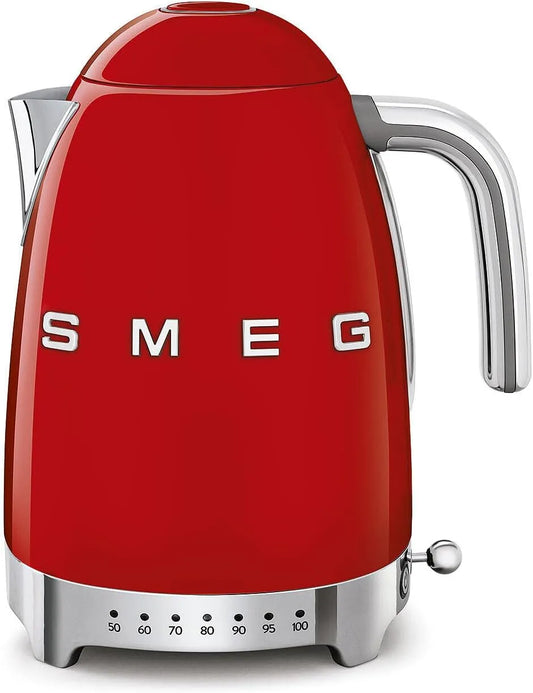 Smeg bouilloire électrique KLF04RDEU, puissance 2400W, Plusieurs Température, Indicateur de Niveau d'Eau, Rouge, à Température Variable 1,7 L