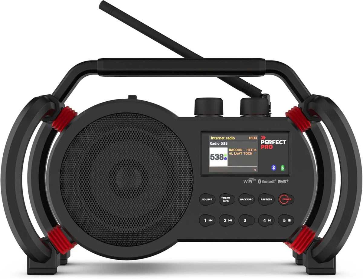 Modèle de Chantier NETBOX IP64 NBX2 PerfectPro Radio, Radio Internet WiFi, Dab+ et FM, Bluetooth, entrée AUX et USB, Chargeur Inclus