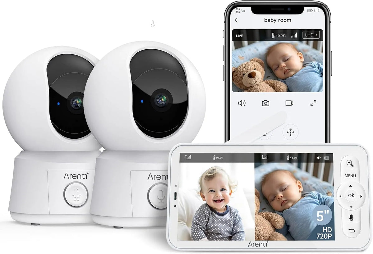 Modèle 2 Caméra Bébé 1080P ARENTI Babyphone, Baby Moniteur Vidéo avec VOX, Baby Phone Vidéo Connecté Smartphone, Alertes Intelligentes