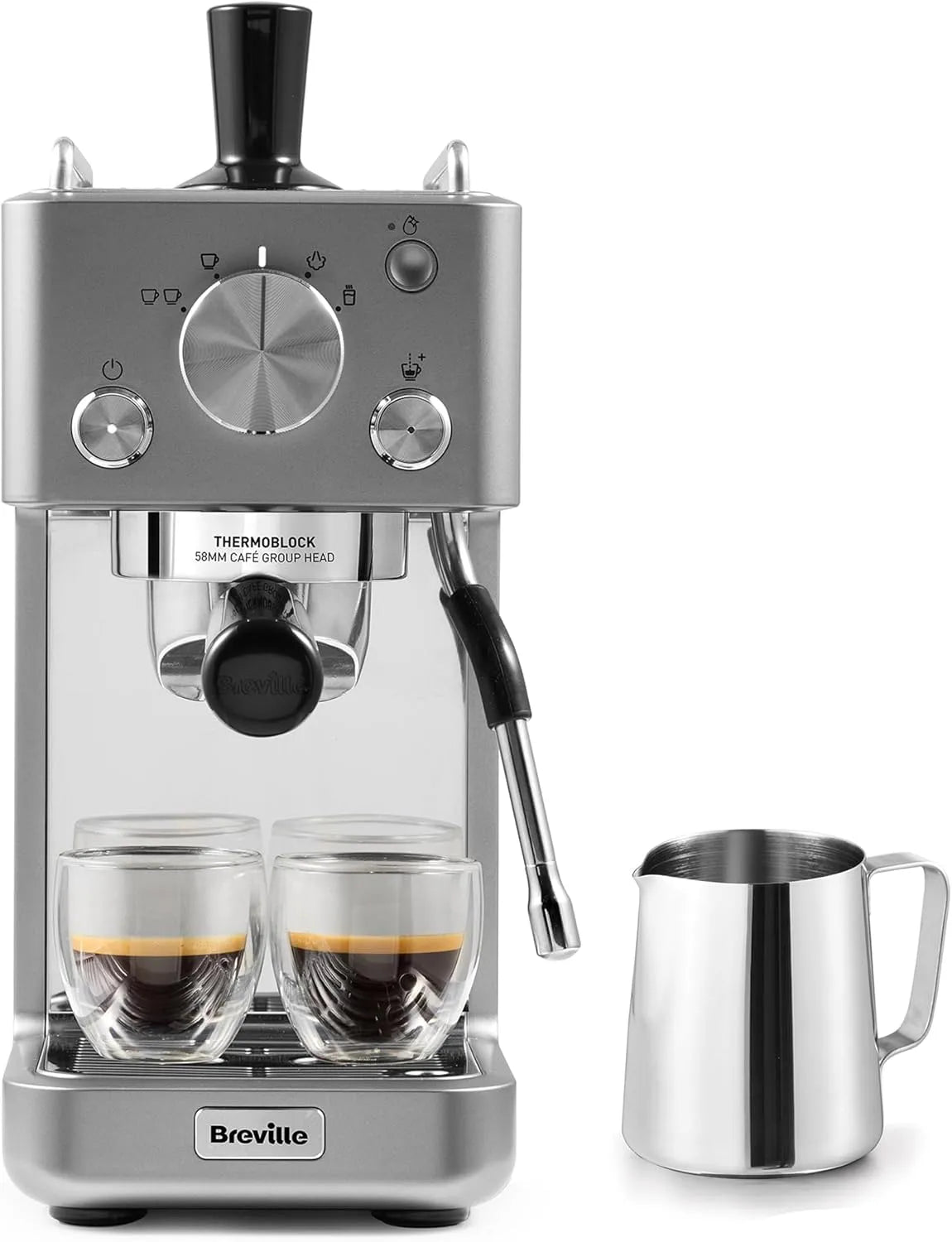 Cafetière VCF185X, Mousseur à lait intégré, Pompe 15 bars, Breville Barista Slimline Machine à espresso, lattes et autres boissons, finition argenté