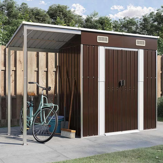 Abri de jardin 364527, avec Toit prolongé Marron 277x107x181 cm Acier Pelouses & Jardins Brun