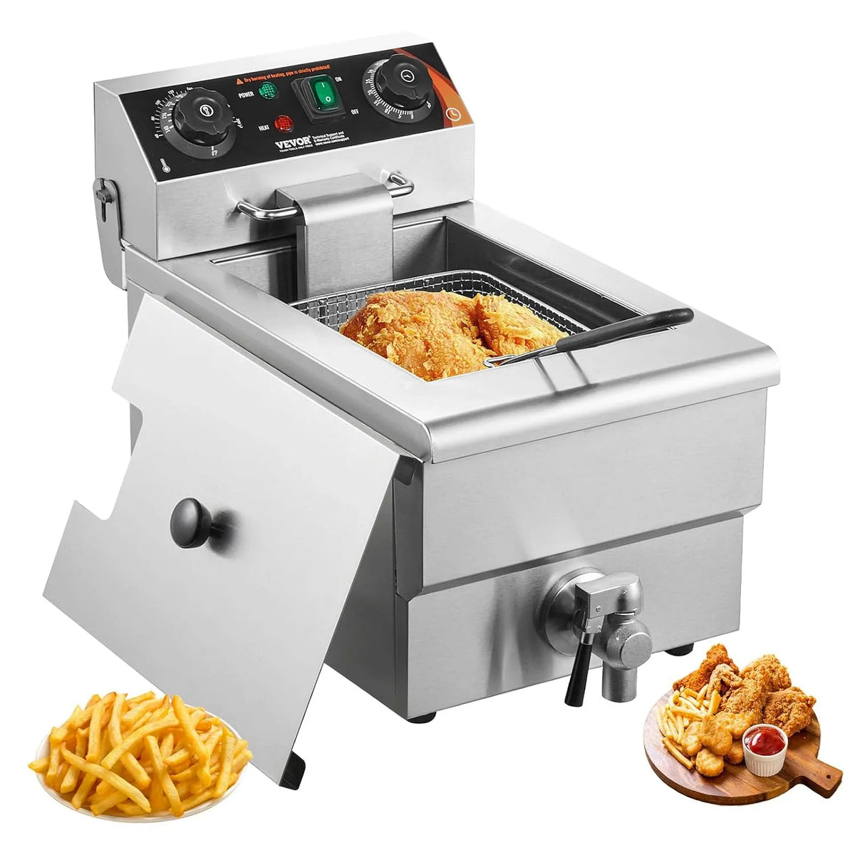 Vevor Friteuse commerciale 3000 W, capacité 9 L, friteuses à bain d'huile électrique avec panier, en acier inox, protection contre la surchauffe