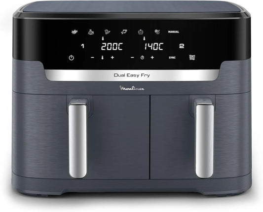 Moulinex modèle, air fryer 2 tiroirs 10personnes 7programmes EZ942BF0, jusqu'à, Dual Easy Fry XXL, finition grise Foncé, prédéfinis