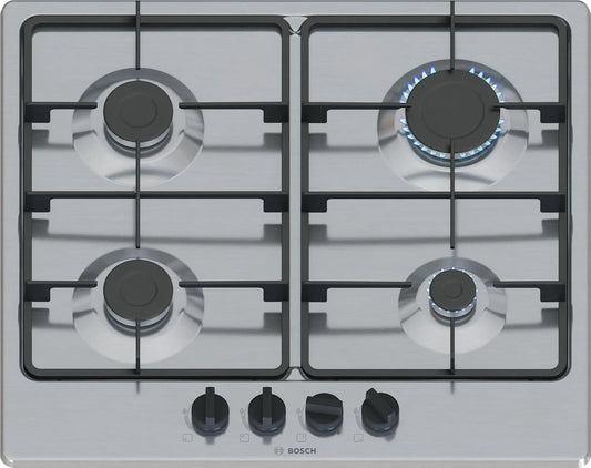 Bosch cuisinière à gaz PGP6B5K60, largeur 60 cm, Acier, Version exclusive Amazon, Inox, Série 4, 4 feux, Boutons de cavalier: Contrôle ergonomique