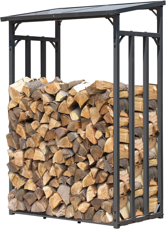 QUICK STAR, Étagère en métal pour Bois de cheminée Anthracite 130 x 70 x 185 cm espace pour 1,6 m3