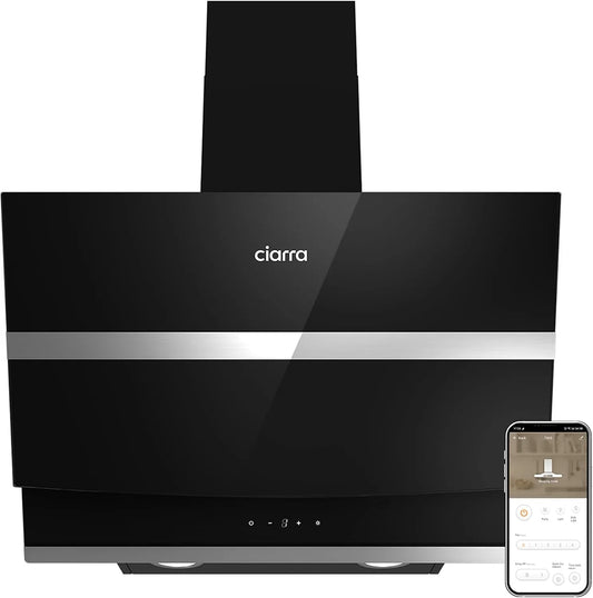 CIARRA hotte aspirante AWB6736N CBCF003, A+++ inclinée, largeur 60 cm, 650 m³/h, avec application de recirculation, commande tactile