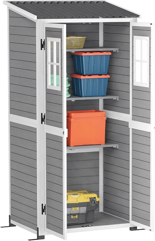 Abri de jardin Outsunny, maison d'outils de jardin verrouillable, en bois d'épicéa avec 2 fenêtres et étagères réglables, finition grise clair