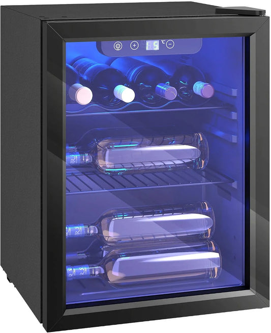 Homcom cave à vin, 16 bouteilles 48L, éclairage LED et étagère amovible, réfrigérateur à vin et boissons avec température réglable 4-16 °C