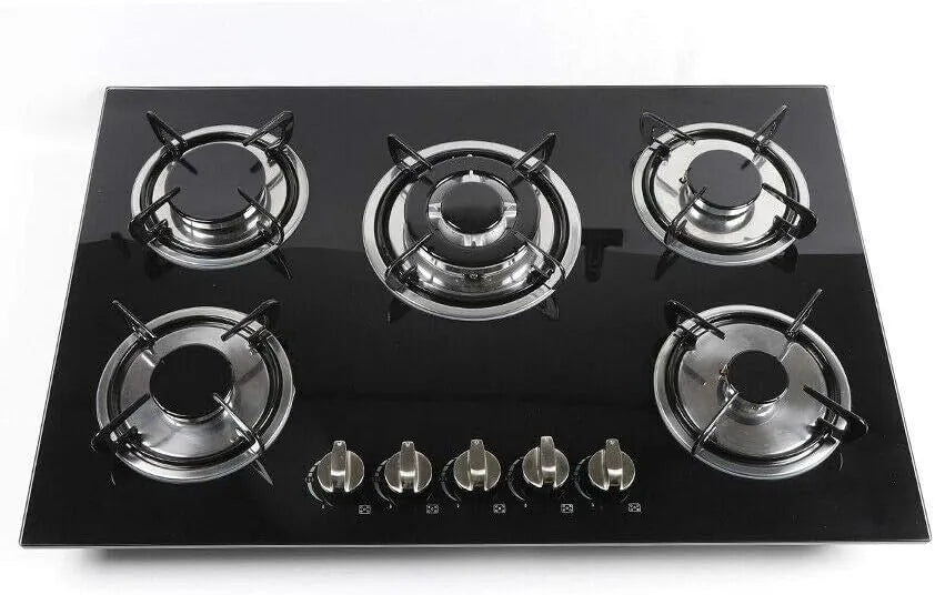 Plaque de cuisson, Réchaud à gaz 30 pouces avec 5 flammes, Pour gaz naturel, cuisinière, Verre trempé, de cuisson noire avec protection incendie