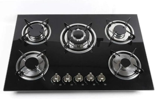 Plaque de cuisson, Réchaud à gaz 30 pouces avec 5 flammes, Pour gaz naturel, cuisinière, Verre trempé, de cuisson noire avec protection incendie