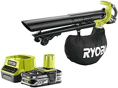 Ryobi souffleur de feuilles OBV18-1 RC18120-125, 1 Chargeur Rapide, Pack aspiro-broyeur 18V One+ Brushless Batterie 2.5Ah