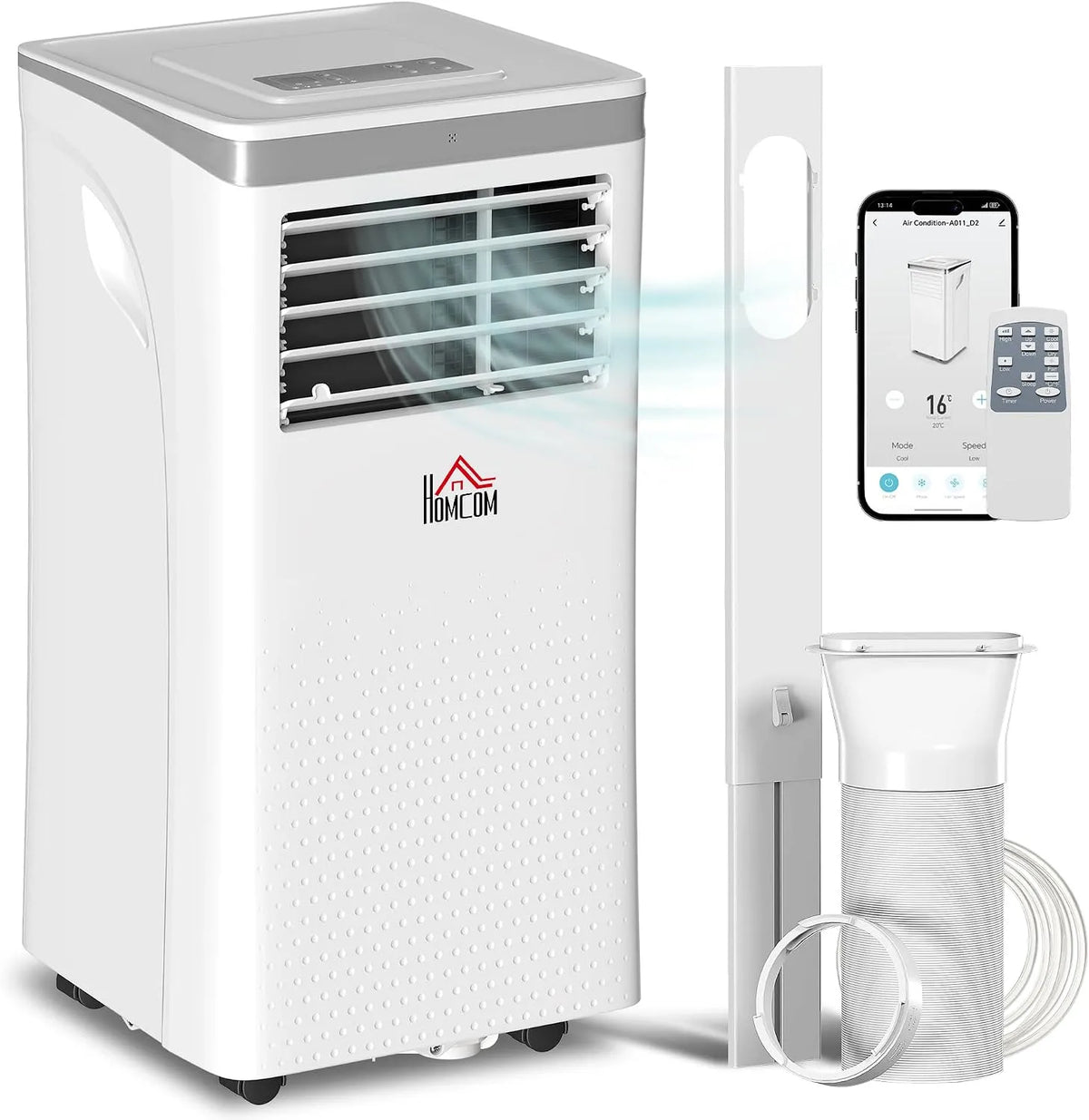 Homcom climatiseur 24H, mode nuit télécommande minuteur 2 niveaux de vitesse, 30m² classe énergétique A, App & Vocal, ventilateur, mobile 10000BTU 2