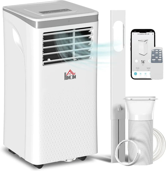 Homcom climatiseur 24H, mode nuit télécommande minuteur 2 niveaux de vitesse, 30m² classe énergétique A, App & Vocal, ventilateur, mobile 10000BTU 2
