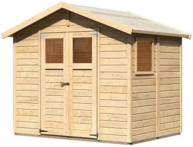 Abri de jardin, Bois Massif 4,41m² Dalin, Panneaux 14mm avec Fenêtre Latérale, Marron, Toit Pente, Embase Traité