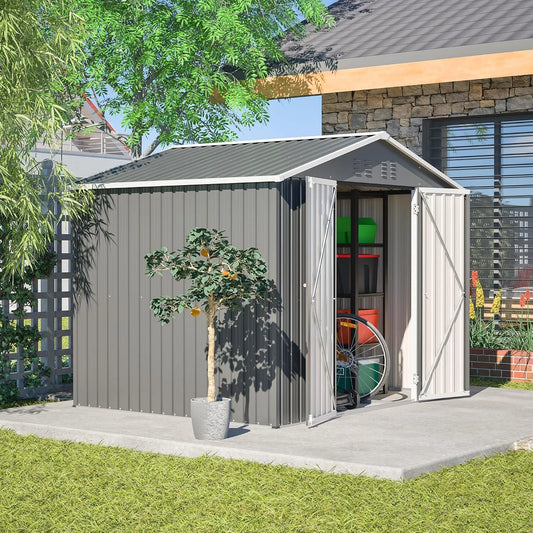 Abri de jardin, en métal 229,4 x 180 x 191 cm avec porte verrouillable, vélos, sans sol, avec toit en appenti, en tôle pour outils, etc