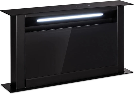 Klarstein Hotte rétractable Downdraft 90cm, Hotte de cuisine avec débit d'air boost de 714 m³/h, 60 cm., 8 modes d'extraction, sans conduit