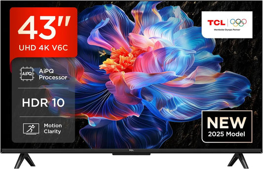 Modèle TV 43' 4K UHD Smart LED TV 43V6C TCL, 4K HDR, Google TV avec design sans bords, Dolby Audio, Motion Clarity