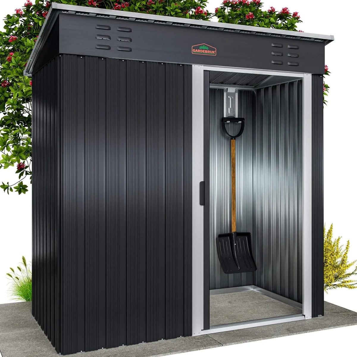 Abri de jardin, métal Inoxydable 185x165x90cm 1,5m² Crochets 20kg Gants Porte coulissante Anthracite cabane Jardin cabanon Rangement Outils
