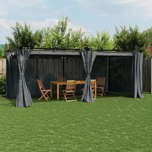 Rideaux anthracite 6 x en acier Gazebo avec, tonnelle, pour ameublement de jardin, terrasse