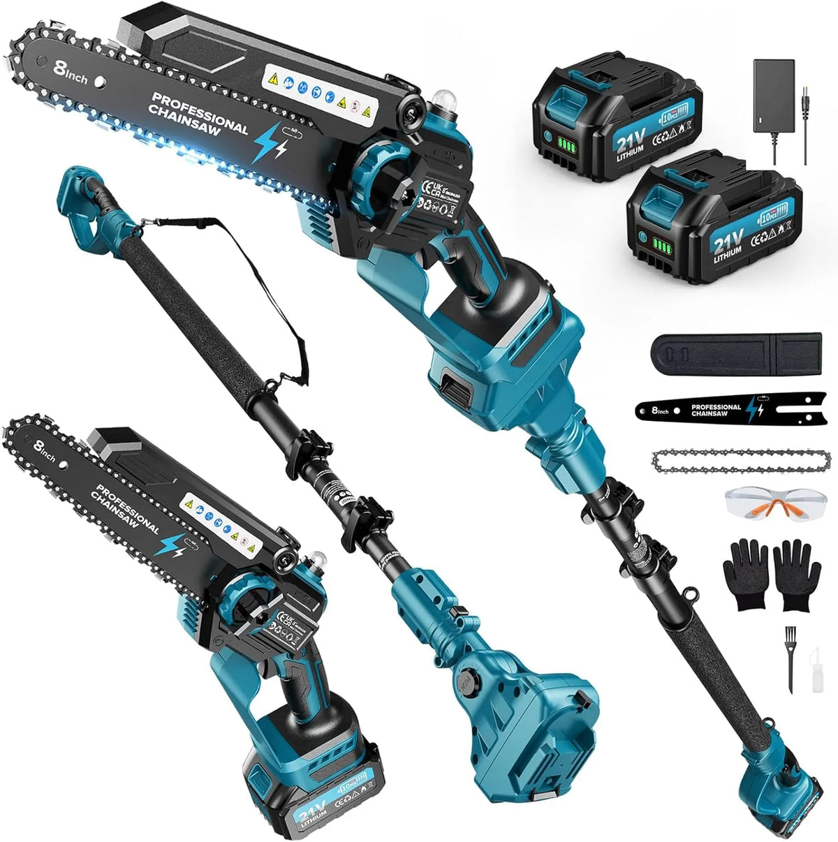 Tronçonneuse 4000, 4000 mAh, Tondeuse Electrique Sans Balais avec 2 Batteries de mAh, 2-en-1 8 Pouces Télescopique & Mini, Moteur Brushless