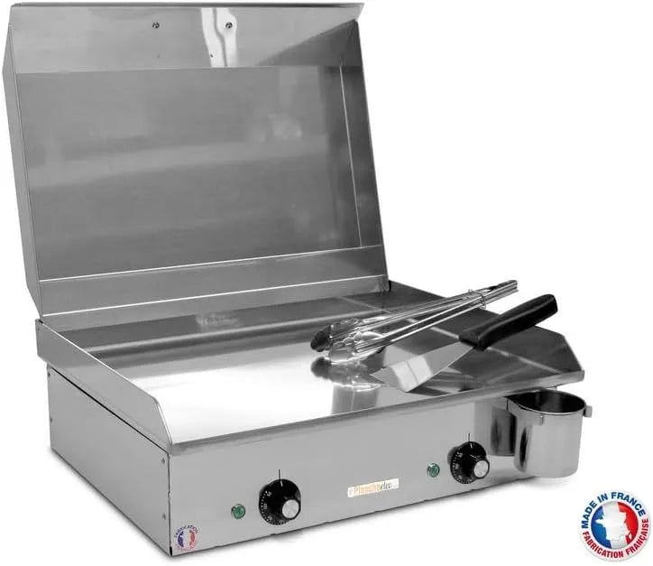 Modèle E530-puissance 2400W NEO E530-2400W L53 P43 Plancha Electrique, X X H18 cm, Couvercle + 2 Ustensiles, 8 Personnes, Inox, Thermostat Réglable
