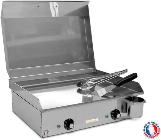Modèle E530-puissance 2400W NEO E530-2400W L53 P43 Plancha Electrique, X X H18 cm, Couvercle + 2 Ustensiles, 8 Personnes, Inox, Thermostat Réglable
