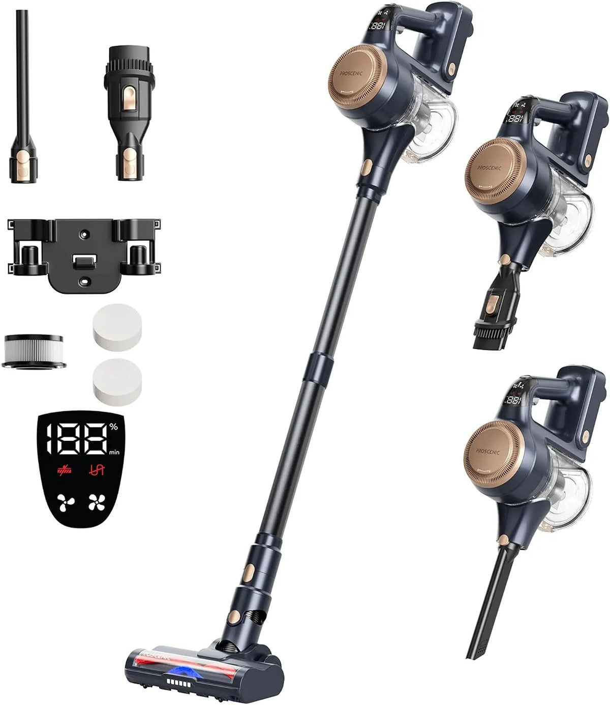 Aspirateur balai P11 40Min Proscenic Lite, Proscenic Lite sans Fil,450W 40KPa LED Aspirateur sans Fil Puissant, Poils Animaux, Voiture, Pour Tapis