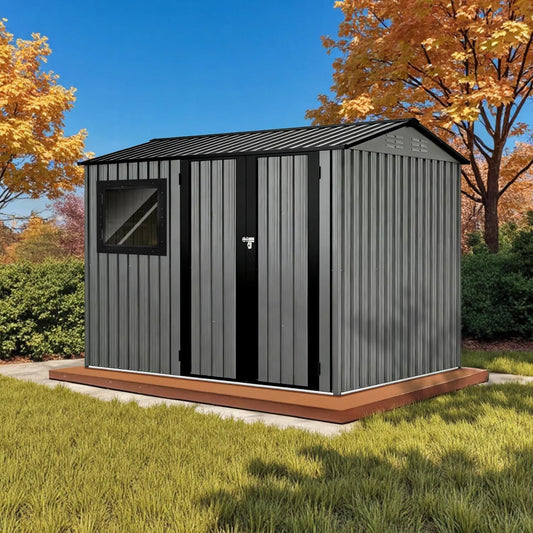 Abri de jardin, dimensions 235x171x193 cm, Métal, Vélos ou Moto, Cabane, Cabanon de Jardin Extérieur pour Outils, finition grise