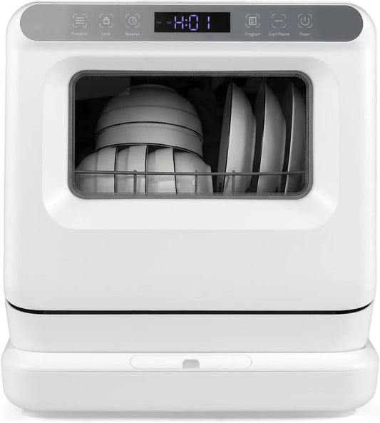 Lave-vaisselle, de Table avec 6 Programmes de Lavage, 2 Modes d'Alimentation en Eau, Nettoyage à 360°, 168 H Stockage, Verrouillage Enfant