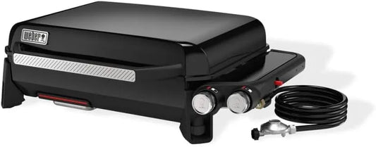 GP Plancha Weber Slate, jusqu'à 260 °C, GP Plancha 56 cm, 2 brûleurs, surface de cuisson antiadhésive émaillée en porcelaine, finition noire
