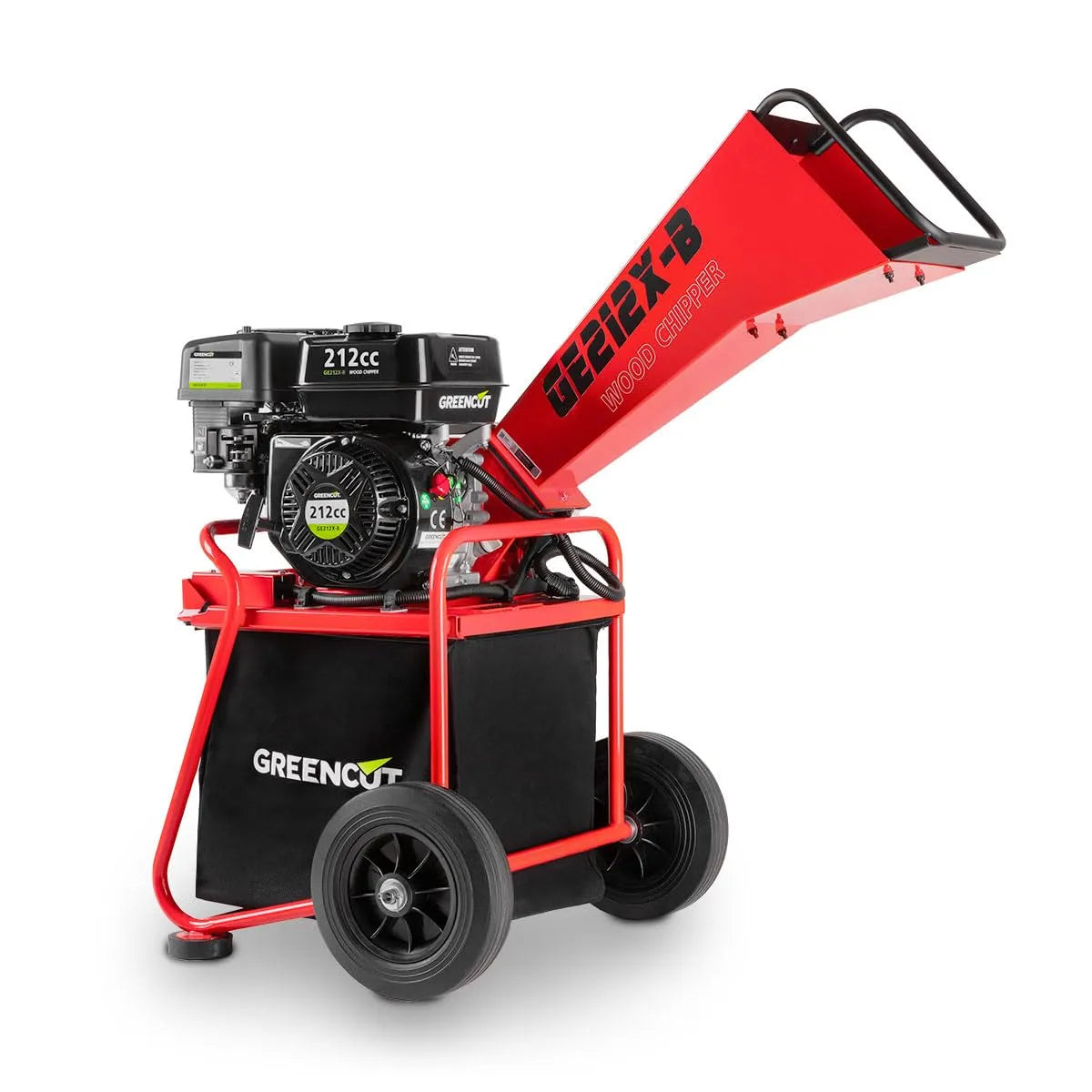 Modèle GE212X-B cm3 GREENCUT, broie des branches jusqu'à 50 mm, sac de 64 l inclus, Broyeur à essence 212 7 ch