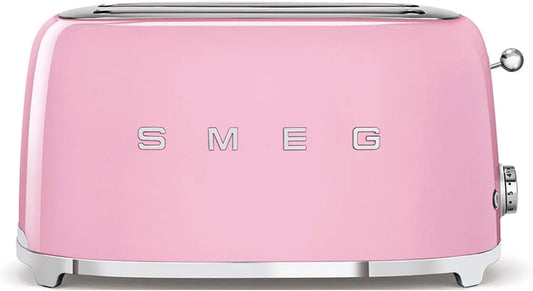 Smeg grille-pain TSF02PKEU, puissance 1500 W, 6 Niveaux de Brunissage, Décongélation et Bagel, Ramasse Miettes, 2 Fentes 36 mm, 4 Tranches, Rose