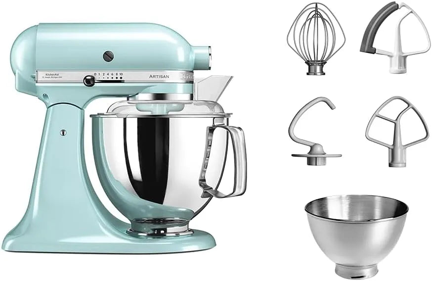 KitchenAid robot pâtissier, Batteur avec 5 accessoires et 2 bols inox de 4,8 et 3 L, Artisan, Robot cuisine multifonctions à tête inclinable