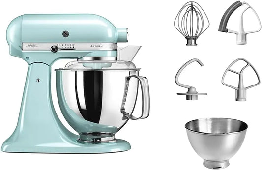KitchenAid robot pâtissier, Batteur avec 5 accessoires et 2 bols inox de 4,8 et 3 L, Artisan, Robot cuisine multifonctions à tête inclinable