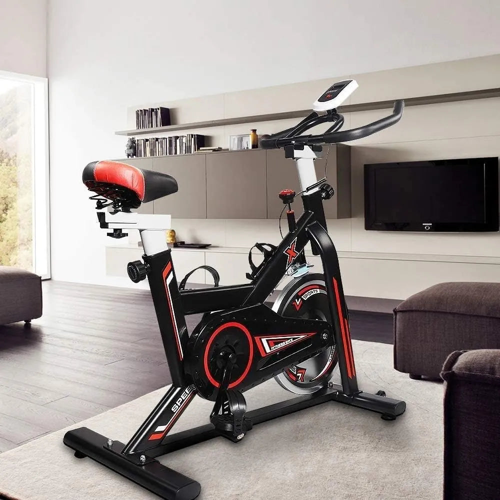 Vélo Hooseng, version 2021, d'appartement d'aérobic d'intérieur super silencieux avec écran LCD, coussin de siège, porte-bouteille pour fitness, gym