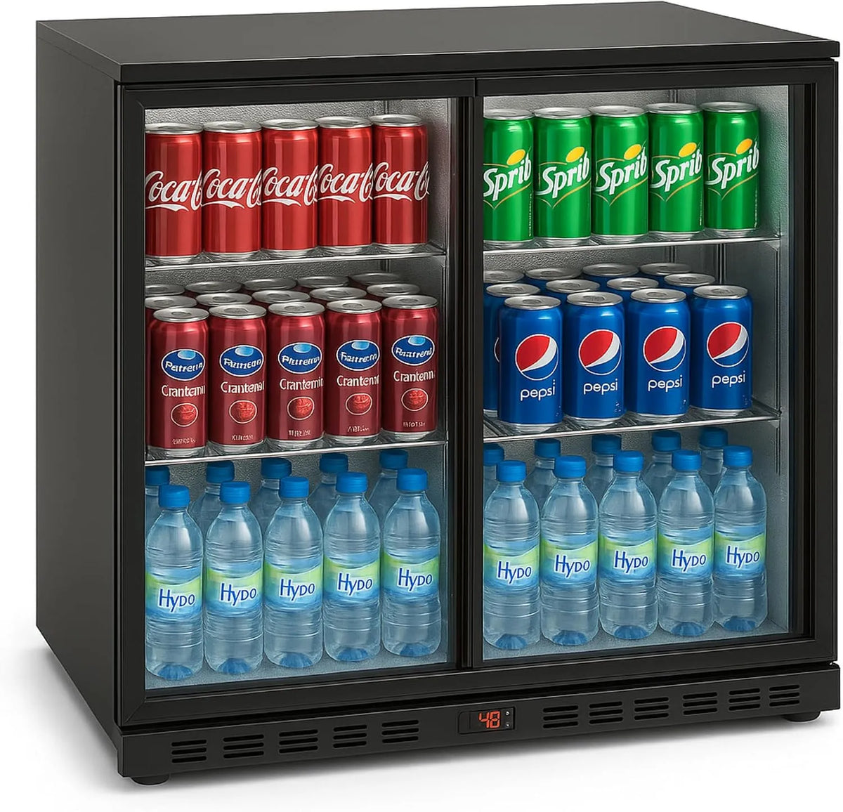 Réfrigéré Générique Arrière-Bar, 2 Portes Vitrées Coulissantes, Compact et Économique, capacité 208 L, Température 2°C à 8°C, Éclairage LED